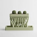 Casa si Gradina - Gradinarit si plante - Plante si ghivece - Ghivece si suporturi - Ghiveci suspendat cu suporti in forma de trunchi copac, cu tavita, verde, printat 3D, plastic PLA, 12cm lungime, 6cm inaltime - Infinity.ro