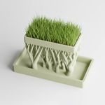 Casa si Gradina - Gradinarit si plante - Plante si ghivece - Ghivece si suporturi - Ghiveci suspendat cu suporti in forma de trunchi copac, cu tavita, verde, printat 3D, plastic PLA, 12cm lungime, 6cm inaltime - Infinity.ro