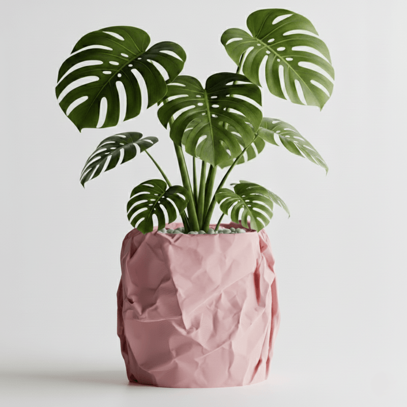 Casa si Gradina - Gradinarit si plante - Plante si ghivece - Ghivece si suporturi - Ghiveci decorativ Crumpled Design, roz rosewood, plastic PLA, diametru 12cm, inaltime 16cm - Infinity.ro