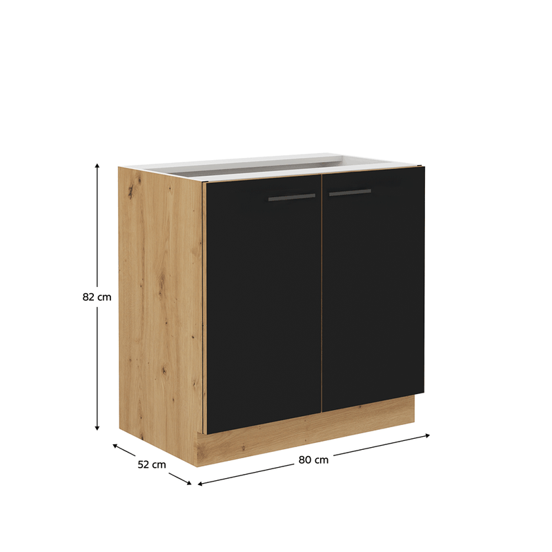Casa si Gradina - Mobilier - Dulapuri si sifoniere - Dulapuri - Dulap de bucatarie inferior, negru mat / stejar artizan, MONRO 80 D 2F BB - Infinity.ro