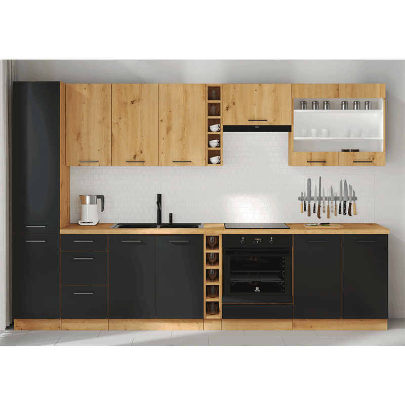 Casa si Gradina - Mobilier - Dulapuri si sifoniere - Dulapuri - Dulap de bucatarie inferior, negru mat / stejar artizan, MONRO 80 D 2F BB - Infinity.ro