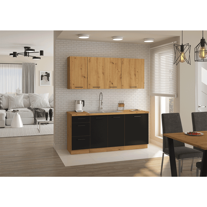 Casa si Gradina - Mobilier - Dulapuri si sifoniere - Dulapuri - Dulap de bucatarie inferior, negru mat / stejar artizan, MONRO 80 D 2F BB - Infinity.ro