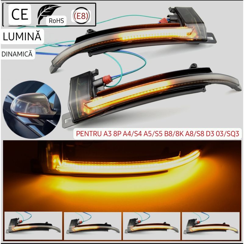 Auto si Moto - Piese auto si accesorii - Caroserie - Faruri, stopuri si proiectoare - Semnalizari Dinamice Oglinda AUDI B8, A4 S4 2008-2009, A5 S5 2007-2009, A6 S6 2008-2011, A8 S8 2008-2010, Q3 2012-2015 - Infinity.ro