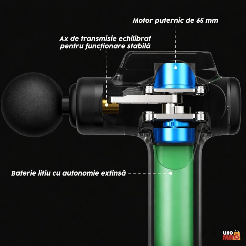 Ingrijire personala si Cosmetice - Sanatate si wellness - Articole wellness - Aparate si dispozitive de masaj - Aparat masaj pistol Linomag®, 8 capete, 99 viteze, 3200 rpm, autonomie 6h, motor silentios, touchscreen, silver - Infinity.ro