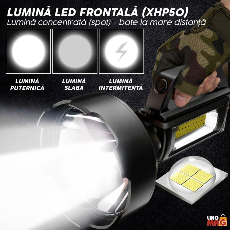 Sport si Outdoor - Camping - Articole solare camping - Lampi si lanterne camping - Lanterna LED SL-100 Linomag®, COB lateral, USB, powerbank, IP65, 28x12cm, negru - Infinity.ro
