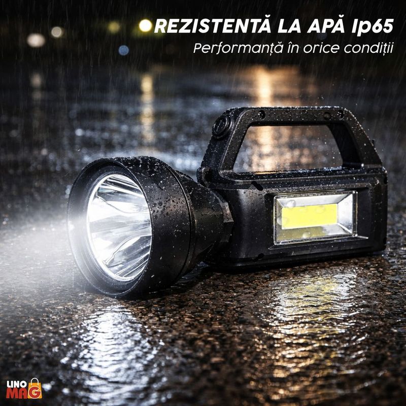 Sport si Outdoor - Camping - Articole solare camping - Lampi si lanterne camping - Lanterna LED SL-100 Linomag®, COB lateral, USB, powerbank, IP65, 28x12cm, negru - Infinity.ro