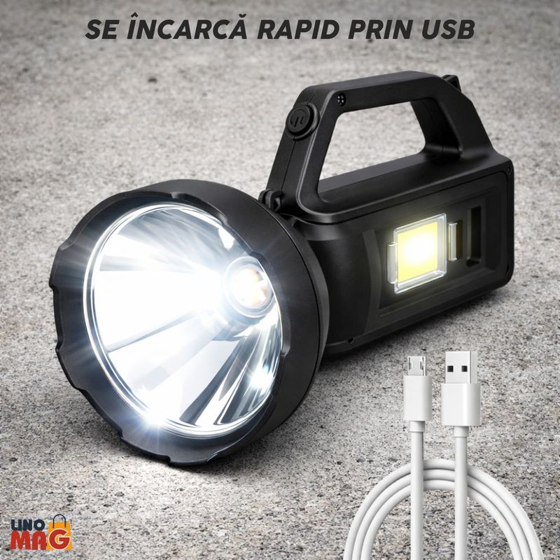Sport si Outdoor - Camping - Articole solare camping - Lampi si lanterne camping - Lanterna LED SL-100 Linomag®, COB lateral, USB, powerbank, IP65, 28x12cm, negru - Infinity.ro