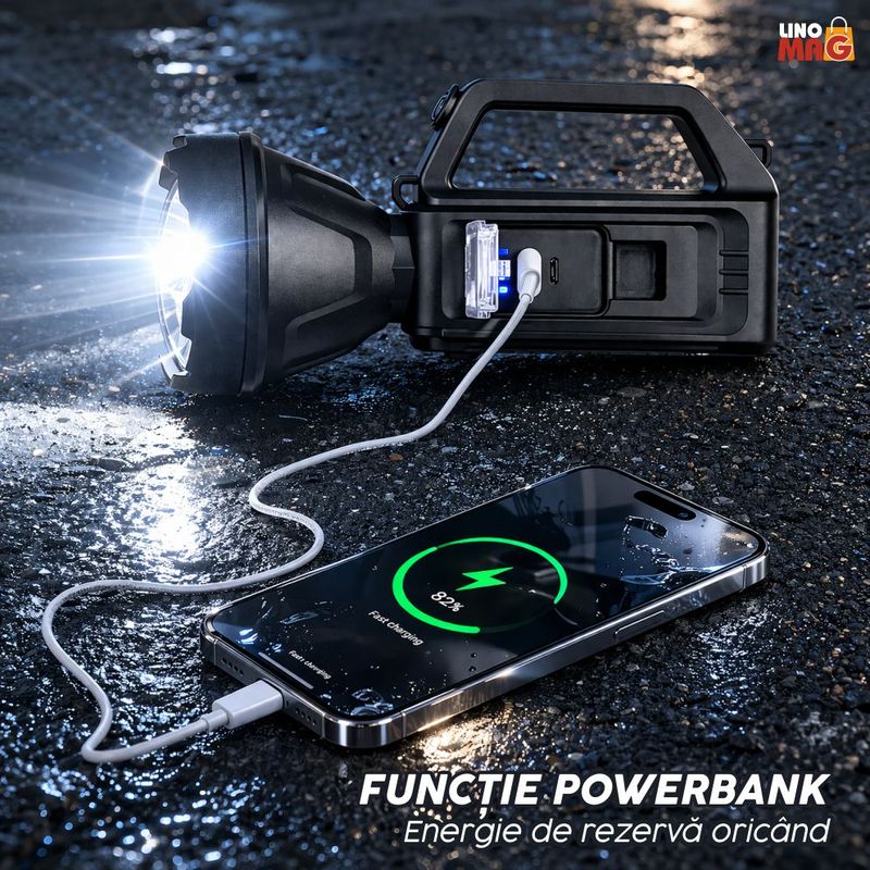 Sport si Outdoor - Camping - Articole solare camping - Lampi si lanterne camping - Lanterna LED SL-100 Linomag®, COB lateral, USB, powerbank, IP65, 28x12cm, negru - Infinity.ro