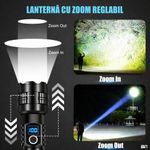 Sport si Outdoor - Camping - Articole solare camping - Lampi si lanterne camping - Lanterna LED cu zoom Linomag®, 5000mAh, USB-C, 5 moduri, IP67, display digital, power bank, negru - Infinity.ro