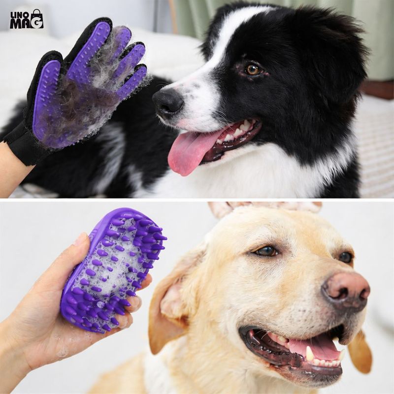 Petshop - Ingrijire si Igiena - Aparate de ingrijire - Alte aparate ingrijire animale - Set ingrijire caini/pisici Linomag®, 9 piese, grooming complet, perii, manusa, cleste unghii, foarfeca, pieptene, mov - Infinity.ro
