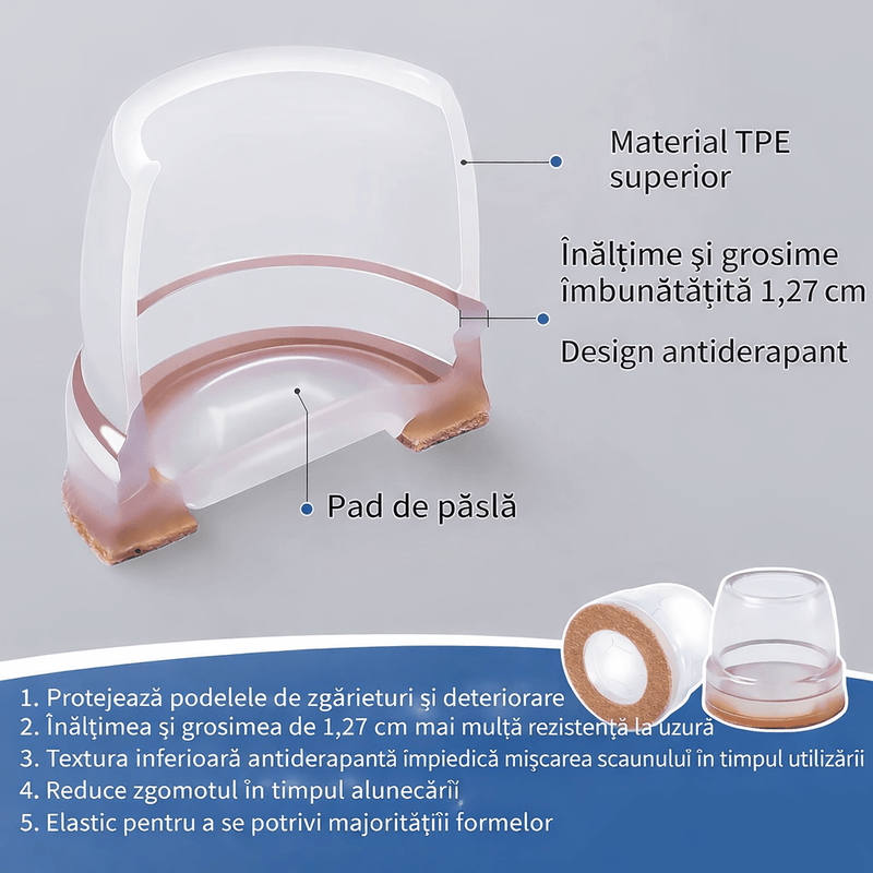 Casa si Gradina - Mobilier - Feronerie si accesorii mobila - Set 32 protectii picioare scaun din silicon cu pasla, anti zgariere si anti zgomot, pentru mobilier, protectie parchet - Infinity.ro