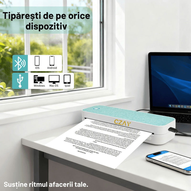 PC, gaming si accesorii - Imprimante, scanere & consumabile - Imprimante - Imprimante termice - Imprimanta Termica Portabila A4 CZAY®,Etichete 50–220 mm,HD 304 DPI,30 mm/s,iOS/Android/Windows/MacOS,2600 mAh,Bluetooth - Infinity.ro