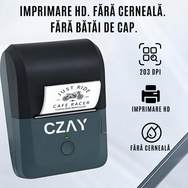 PC, gaming si accesorii - Imprimante, scanere & consumabile - Imprimante - Imprimante termice - Imprimanta Termica Portabila CZAY®, Bluetooth,Etichete 20-58mm, HD 203 DPI,50 mm/s,1200 mAh, Aplicatie Telefon, Albastru - Infinity.ro