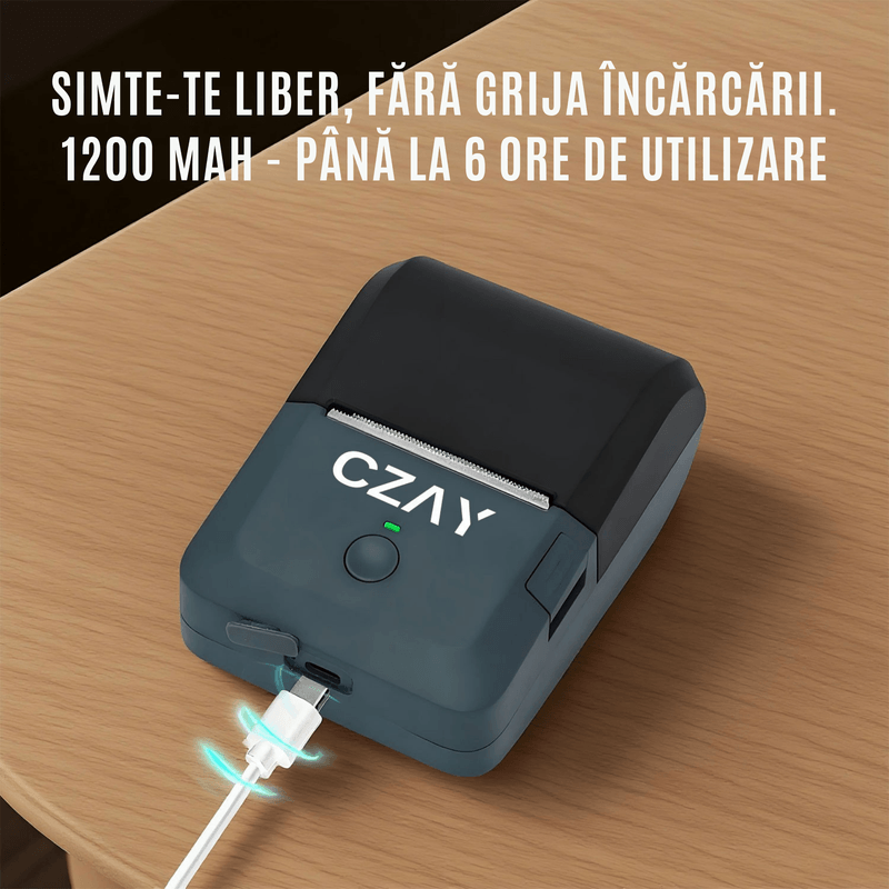 PC, gaming si accesorii - Imprimante, scanere & consumabile - Imprimante - Imprimante termice - Imprimanta Termica Portabila CZAY®, Bluetooth,Etichete 20-58mm, HD 203 DPI,50 mm/s,1200 mAh, Aplicatie Telefon, Albastru - Infinity.ro