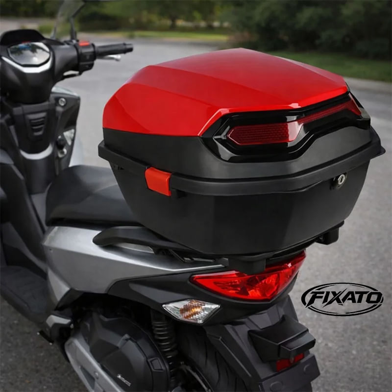 Auto si Moto - Moto - Accesorii moto si consumabile - Cutie Portbagaj Moto / Scuter FIXATO, 43x37x30 cm, cu cheie si sistem antifurt, Negru cu Rosu - Infinity.ro