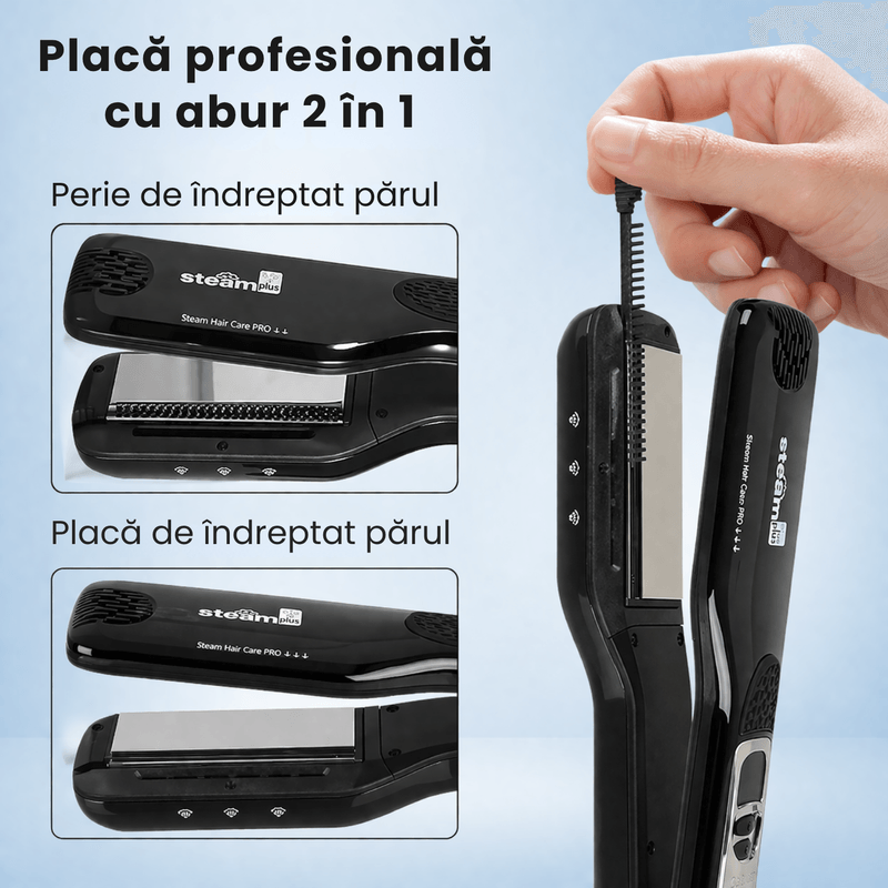 Ingrijire personala si Cosmetice - Aparate & accesorii ingrijire personala - Hair styling - Placi de indreptat parul - Placa de indreptat parul cu abur StfTauc®SteamPro, Placa de par 2 in 1, placi ceramice  5 trepte temperatura , ecran LCD - Infinity.ro