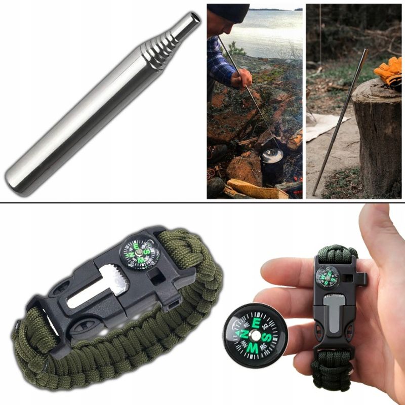 Sport si Outdoor - Accesorii si echipamente sportive - Sporturi extreme si supravietuire - Kituri supravietuire - Kit Supravietuire Militar Complet 17 in 1 NewEvo, 51 de Utilizari Diferite, Multitool, Lanterna, Cutit, Busola - Infinity.ro