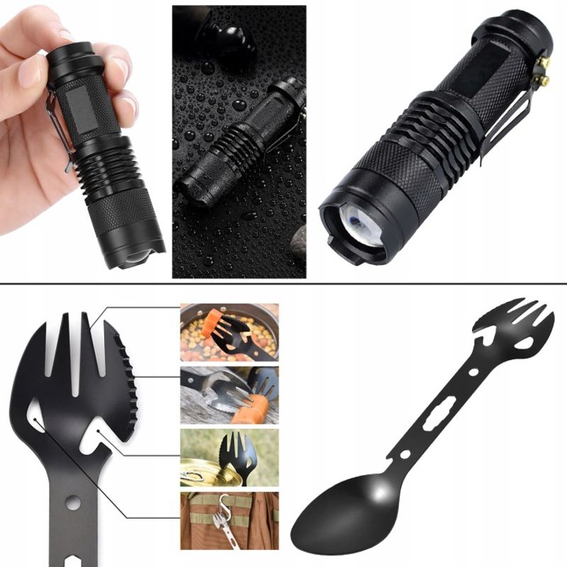 Sport si Outdoor - Accesorii si echipamente sportive - Sporturi extreme si supravietuire - Kituri supravietuire - Kit Supravietuire Militar Complet 17 in 1 NewEvo, 51 de Utilizari Diferite, Multitool, Lanterna, Cutit, Busola - Infinity.ro
