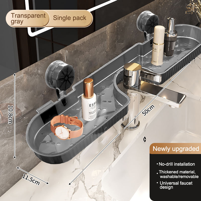 Casa si Gradina - Sanitare - Suporturi si accesorii baie - Suporturi baie - Organizator Lavoar N2L Store, Fara Gaurire, Ventuza Twist-Lock, Scurgere Apa, Transparent/Fumuriu - Infinity.ro
