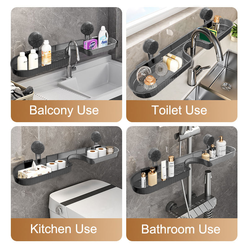 Casa si Gradina - Sanitare - Suporturi si accesorii baie - Suporturi baie - Organizator Lavoar N2L Store, Fara Gaurire, Ventuza Twist-Lock, Scurgere Apa, Transparent/Fumuriu - Infinity.ro