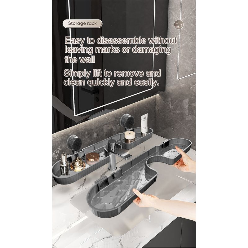 Casa si Gradina - Sanitare - Suporturi si accesorii baie - Suporturi baie - Organizator Lavoar N2L Store, Fara Gaurire, Ventuza Twist-Lock, Scurgere Apa, Transparent/Fumuriu - Infinity.ro