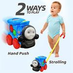 Jucarii, Copii si Bebe - Jucarii si jocuri - Jucarii bebelusi - Jucarii de tras/impins - Jucarie de Impins Interactiva Trenuletul Magic, cu Aripi Mobile si Sunete, Roz, h 58 cm, EMC ONSHOP® - Infinity.ro