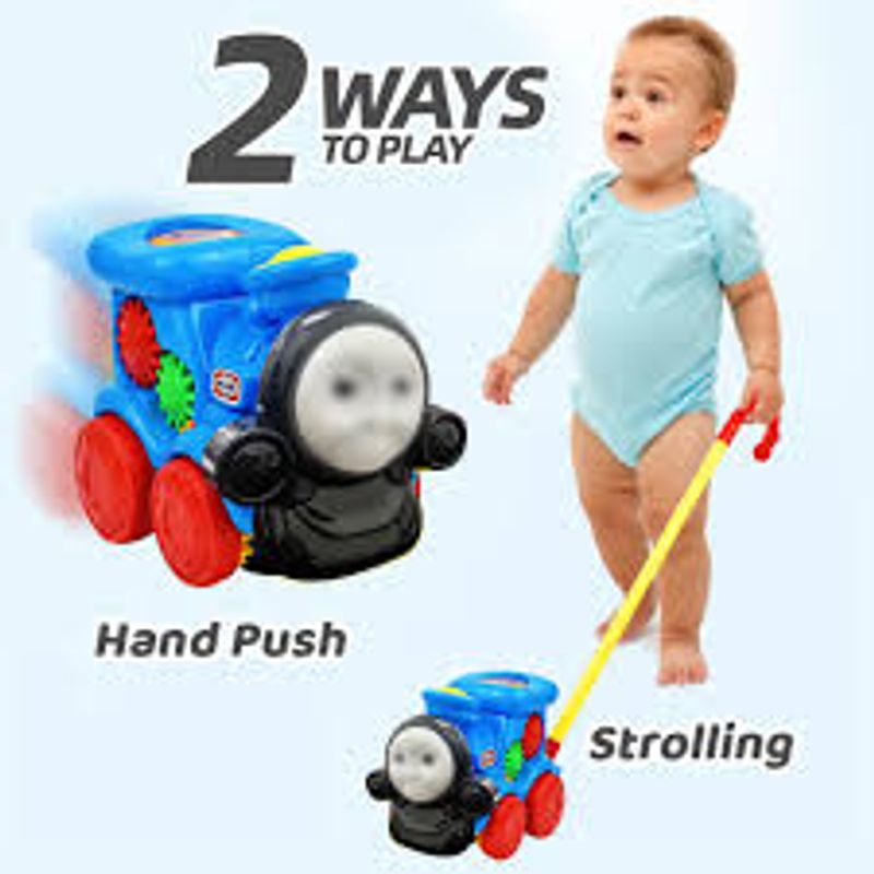Jucarii, Copii si Bebe - Jucarii si jocuri - Jucarii bebelusi - Jucarii de tras/impins - Jucarie de Impins Interactiva Trenuletul Magic, cu Aripi Mobile si Sunete, Roz, h 58 cm, EMC ONSHOP® - Infinity.ro