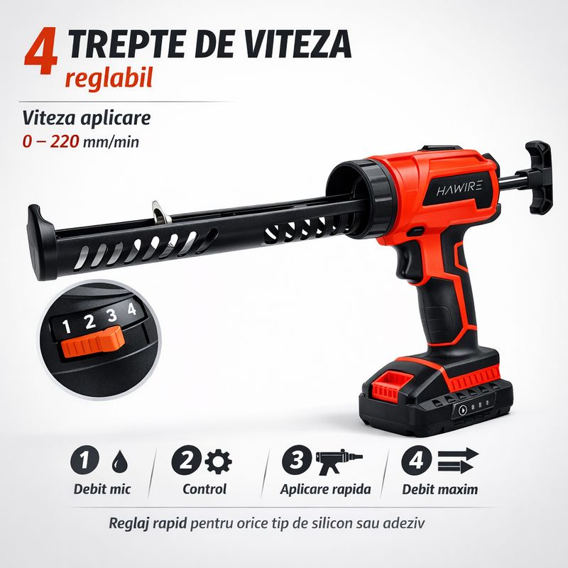 Casa si Gradina - Constructii - Scule electrice si accesorii - Pistoale de lipit - Pistol electric pentru silicon HAWIRE, 20V, 4 viteze reglabile, 300kg/s, 2Ah - Infinity.ro