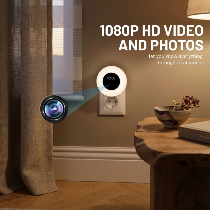 Laptop, Telefoane si Tablete - Wearables si gadgeturi - Gadgeturi - Dispozitive spionaj - Camera Spion in Lampa de veghe cu Ceas iUni IP71, Wi-Fi, Full HD, Night Vision, Vizualizare Live pe telefon - Infinity.ro