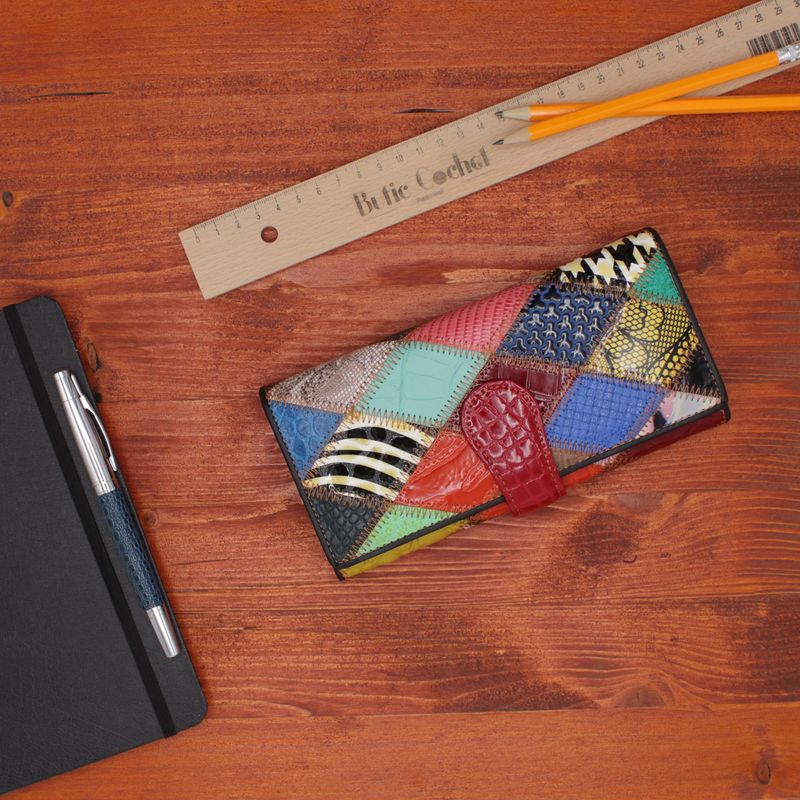 Fashion, accesorii si bijuterii - Femei - Accesorii femei - Portofele femei - Portofel de dama, din piele naturala, ButicCochet, 19x9x3 cm, Multicolor - PR1185 - Infinity.ro