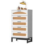 Casa si Gradina - Mobilier - Comode si corpuri - Comode - Comoda Moderna cu 5 Sertare 65x34x102 Cm, Comoda Inalta Din MDF si Ratan Natural, Manere Si Picioare Metalice, - Infinity.ro