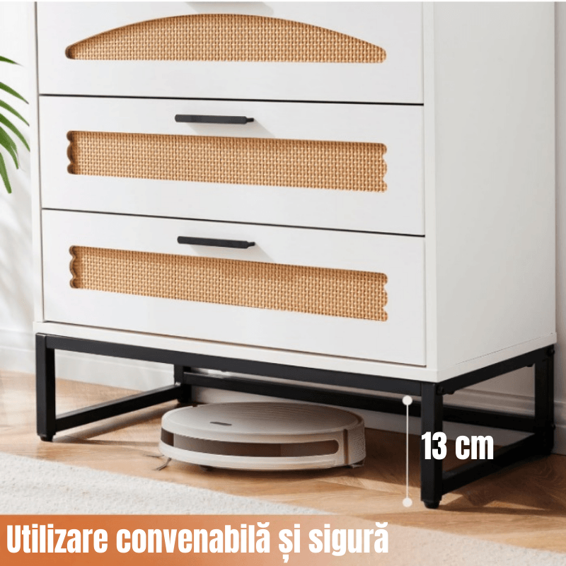 Casa si Gradina - Mobilier - Comode si corpuri - Comode - Comoda Moderna cu 5 Sertare 65x34x102 Cm, Comoda Inalta Din MDF si Ratan Natural, Manere Si Picioare Metalice, - Infinity.ro