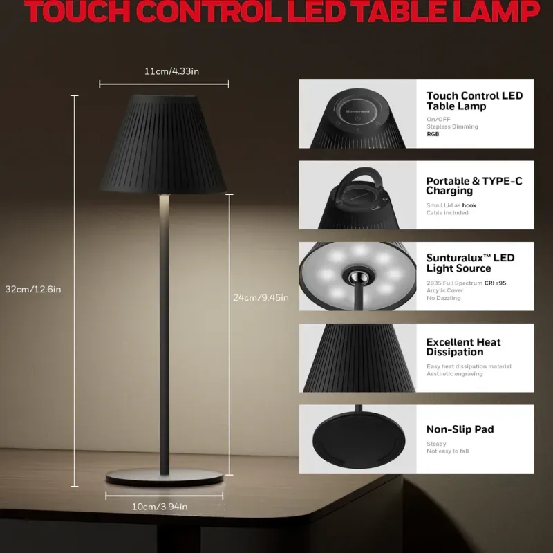 Casa si Gradina - Corpuri si surse de iluminat - Veioze si lampi - Veioze - Lampa LED Honeywell, Iluminare LED Sunturalux™,  Reincarcabila USB-C, Dimabila, 5200mAh, RGB 9 culori + 4 moduri lumina - Infinity.ro