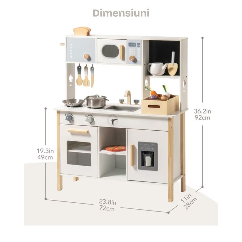 Jucarii, Copii si Bebe - Jucarii si jocuri - Jucarii de rol - Bucatarii copii - Bucatarie din lemn, Copii, accesorii incluse, ladita cu alimente, prajitor de paine, aparat de gheata, 72x28x92, +3 ani - Infinity.ro