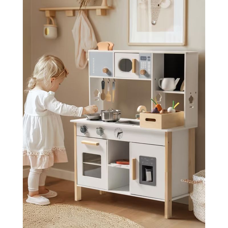 Jucarii, Copii si Bebe - Jucarii si jocuri - Jucarii de rol - Bucatarii copii - Bucatarie din lemn, Copii, accesorii incluse, ladita cu alimente, prajitor de paine, aparat de gheata, 72x28x92, +3 ani - Infinity.ro