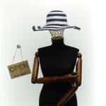 Fashion, accesorii si bijuterii - Femei - Accesorii femei - Caciuli si palarii femei - Palarie de soare dama, marime universala, 95% hartie 5% poliester, bor mare, Alb cu albastru - PAL1878 - Infinity.ro
