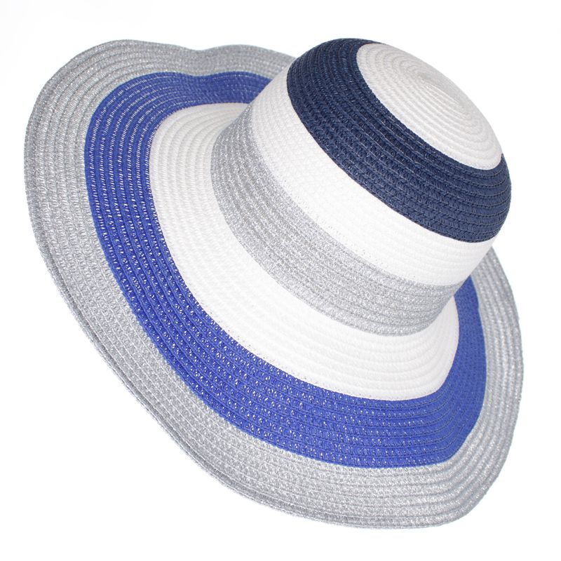 Fashion, accesorii si bijuterii - Femei - Accesorii femei - Caciuli si palarii femei - Palarie de soare dama, marime universala, 95%  hartie 5% poliester, bor mare, Alb cu albastru - PAL1877 - Infinity.ro