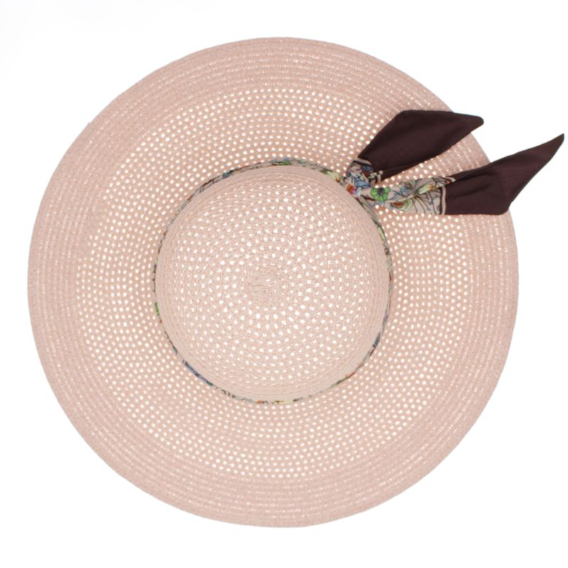 Fashion, accesorii si bijuterii - Femei - Accesorii femei - Caciuli si palarii femei - Palarie de soare dama, marime universala, 95%  hartIe  5% poliester, bor mare, cu accesoriu decorativ, Roz - PAL1876 - Infinity.ro