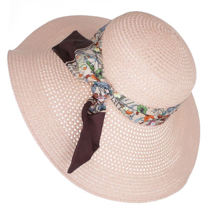 Fashion, accesorii si bijuterii - Femei - Accesorii femei - Caciuli si palarii femei - Palarie de soare dama, marime universala, 95%  hartIe  5% poliester, bor mare, cu accesoriu decorativ, Roz - PAL1876 - Infinity.ro