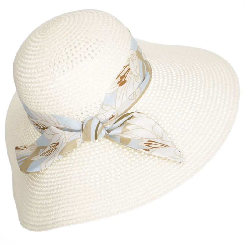 Fashion, accesorii si bijuterii - Femei - Accesorii femei - Caciuli si palarii femei - Palarie de soare dama, marime universala, 95% hartie 5% poliester, bor mare, cu accesoriu decorativ, Crem - PAL1875 - Infinity.ro