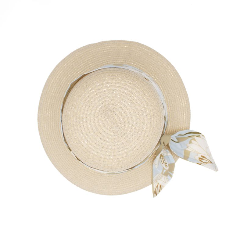 Fashion, accesorii si bijuterii - Femei - Accesorii femei - Caciuli si palarii femei - Palarie de soare dama, marime universala, 95% hartie 5% poliester, bor mic, cu accesoriu decorativ, Bej - PAL1873 - Infinity.ro