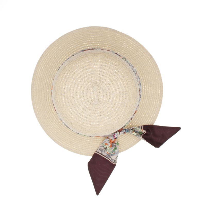Fashion, accesorii si bijuterii - Femei - Accesorii femei - Caciuli si palarii femei - Palarie de soare dama, marime universala, 95% hartie 5% poliester, bor mic, cu accesoriu decorativ, Bej - PAL1872 - Infinity.ro