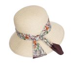 Fashion, accesorii si bijuterii - Femei - Accesorii femei - Caciuli si palarii femei - Palarie de soare dama, marime universala, 95% hartie 5% poliester, bor mic, cu accesoriu decorativ, Bej - PAL1872 - Infinity.ro