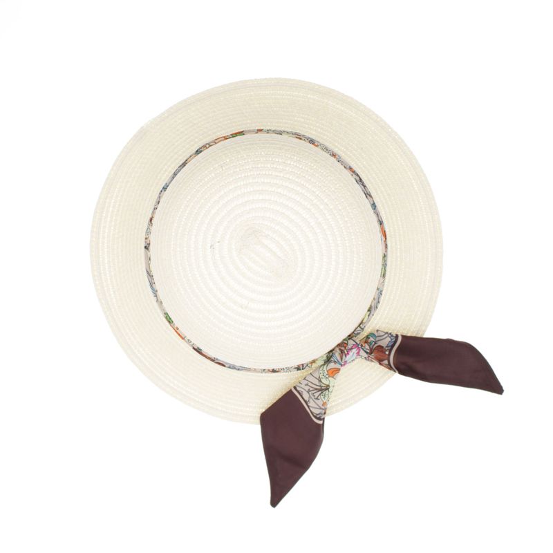 Fashion, accesorii si bijuterii - Femei - Accesorii femei - Caciuli si palarii femei - Palarie de soare dama, marime universala, 95% hartie 5% poliester, bor mic, cu accesoriu decorativ, Crem - PAL1871 - Infinity.ro