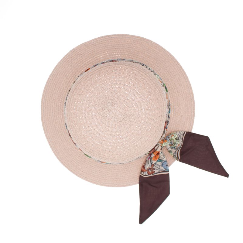 Fashion, accesorii si bijuterii - Femei - Accesorii femei - Caciuli si palarii femei - Palarie de soare dama, marime universala, 95% hartie 5% poliester, bor mic, cu accesoriu decorativ, Roz - PAL1870 - Infinity.ro
