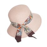 Fashion, accesorii si bijuterii - Femei - Accesorii femei - Caciuli si palarii femei - Palarie de soare dama, marime universala, 95% hartie 5% poliester, bor mic, cu accesoriu decorativ, Roz - PAL1870 - Infinity.ro