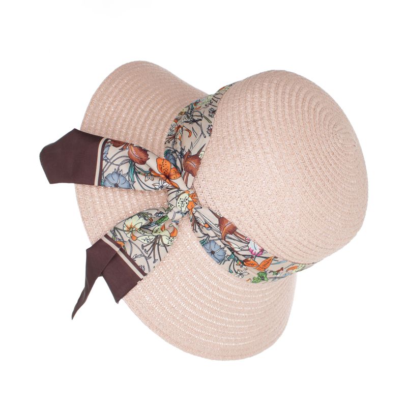 Fashion, accesorii si bijuterii - Femei - Accesorii femei - Caciuli si palarii femei - Palarie de soare dama, marime universala, 95% hartie 5% poliester, bor mic, cu accesoriu decorativ, Roz - PAL1870 - Infinity.ro