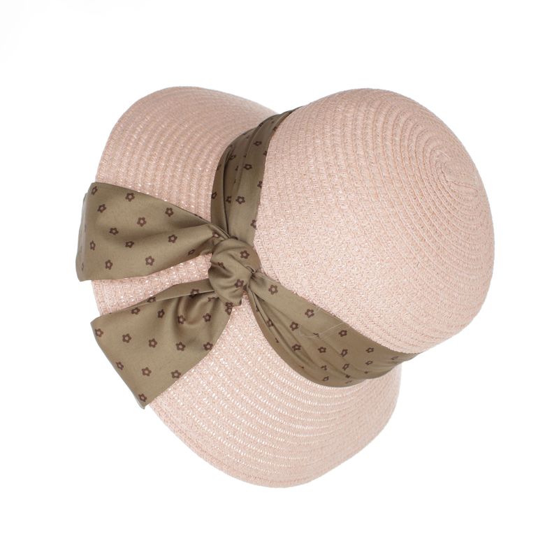 Fashion, accesorii si bijuterii - Femei - Accesorii femei - Caciuli si palarii femei - Palarie de soare dama, marime universala, 95% hartie 5% poliester, bor mic, cu accesoriu decorativ, Roz - PAL1869 - Infinity.ro