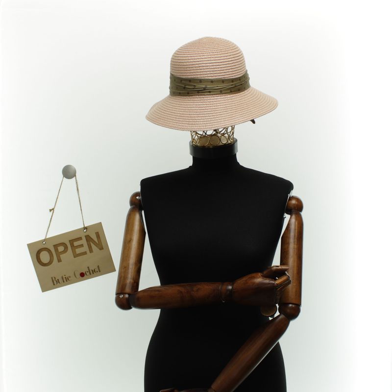 Fashion, accesorii si bijuterii - Femei - Accesorii femei - Caciuli si palarii femei - Palarie de soare dama, marime universala, 95% hartie 5% poliester, bor mic, cu accesoriu decorativ, Roz - PAL1869 - Infinity.ro