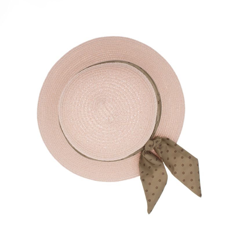 Fashion, accesorii si bijuterii - Femei - Accesorii femei - Caciuli si palarii femei - Palarie de soare dama, marime universala, 95% hartie 5% poliester, bor mic, cu accesoriu decorativ, Roz - PAL1869 - Infinity.ro